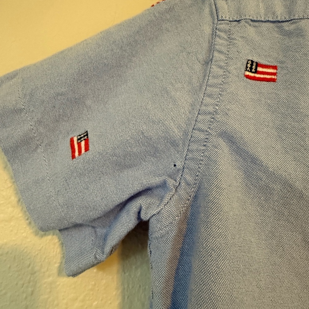 Janie & Jack American Flag Button Down Shirt Short Sleeve Embroidered Blue 5 - Picture 6 of 6